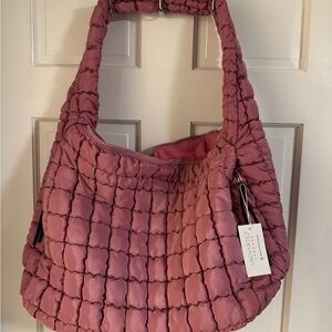 Women's Quilted puffer Tote in Pink